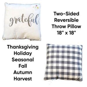 Perfect Harvest "Grateful" Decorative Throw Pillow 18" x 18" Thanksgiving Fall